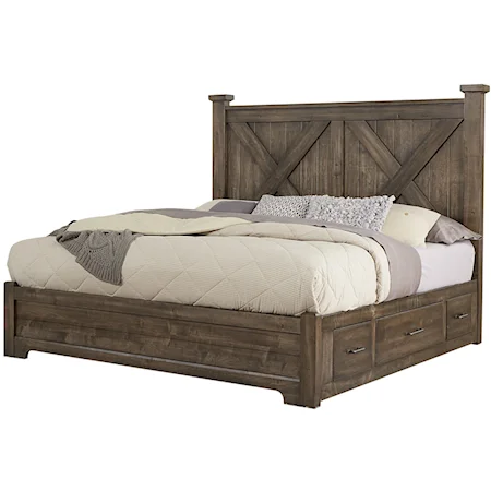 Solid Wood King Barndoor X Bed With Double Side Storage